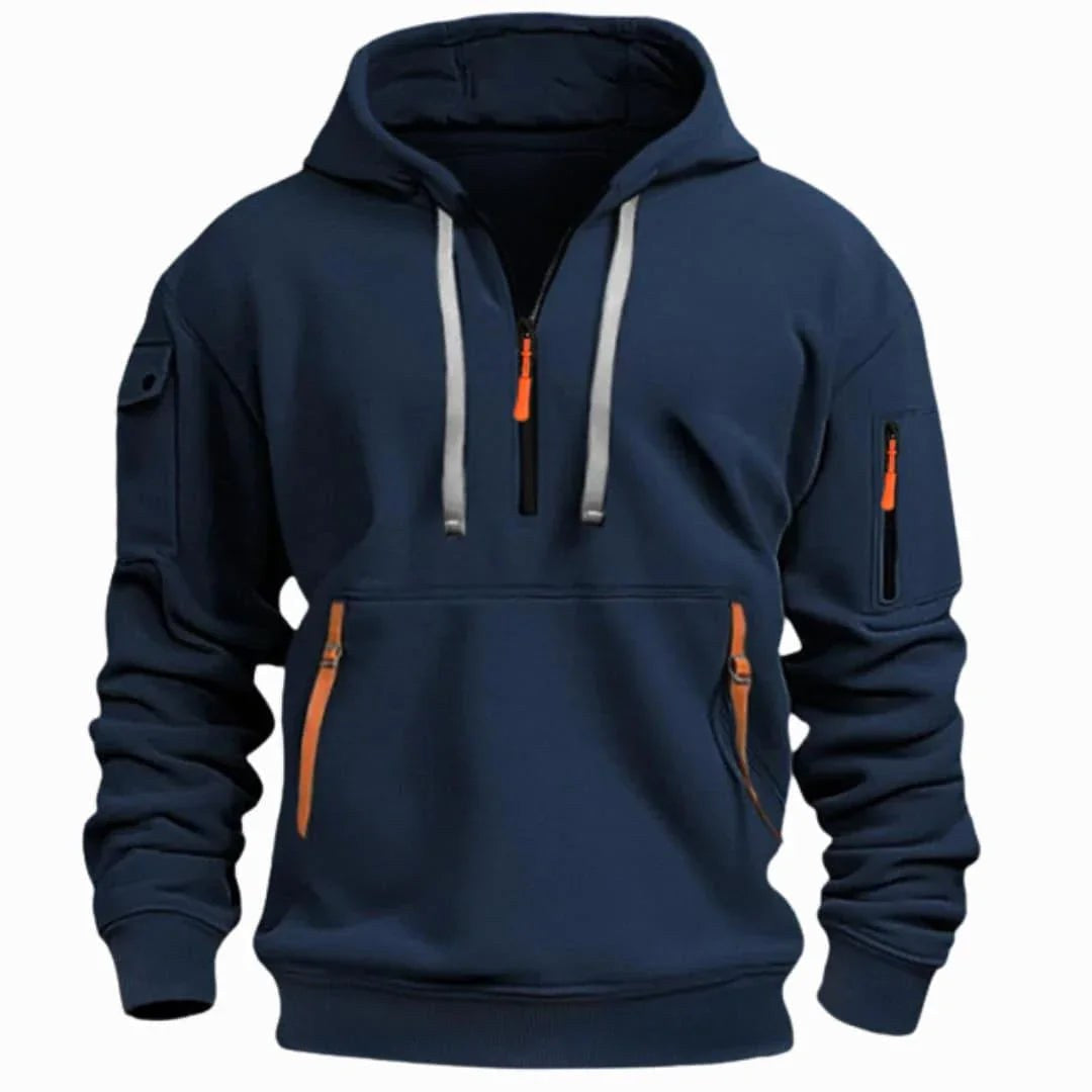 David | Men's Lightweight Hoodie with Adjustable Hood and Half-Zipper, Relaxed-Fit Hooded Jumper | Animated Apparel