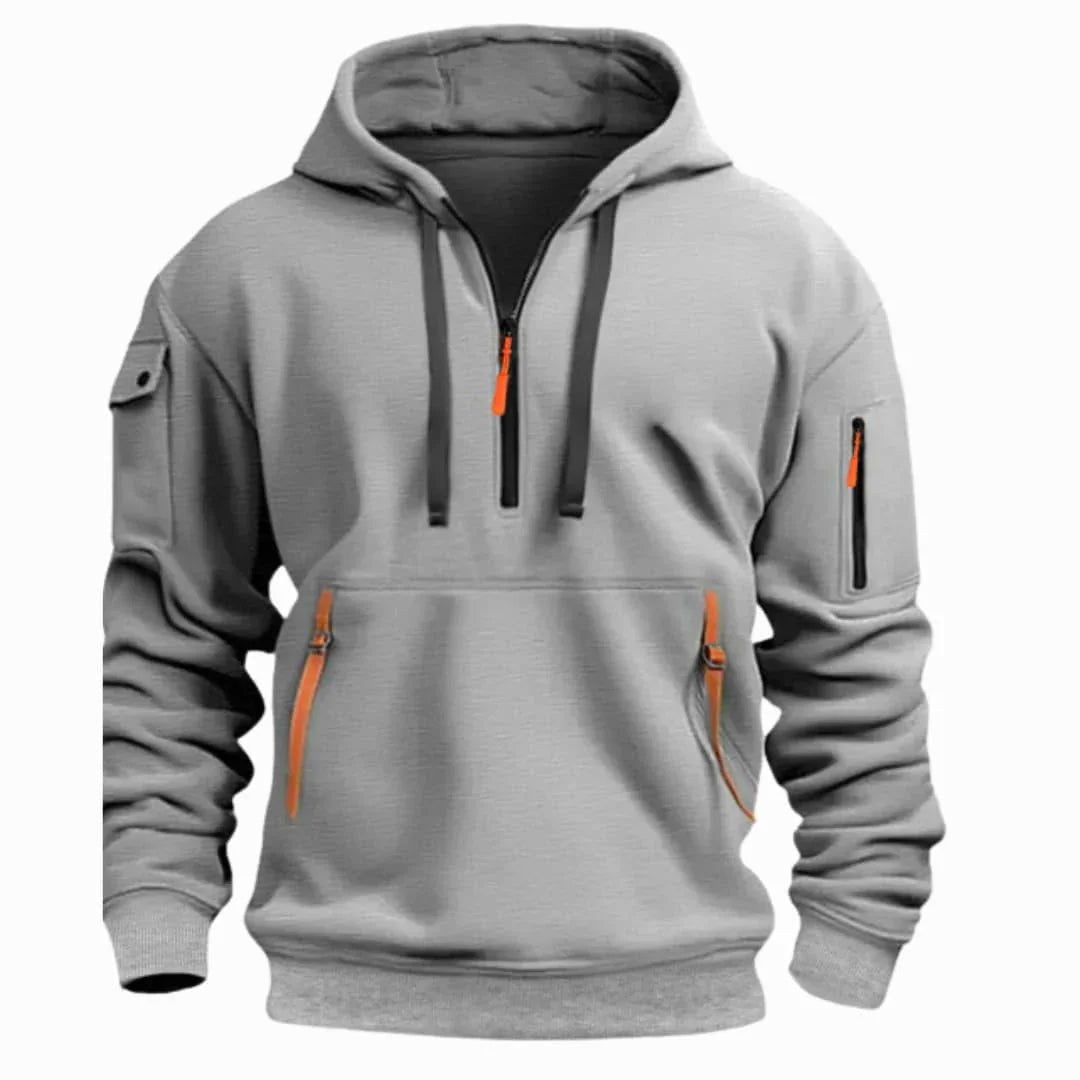 David | Men's Lightweight Hoodie with Adjustable Hood and Half-Zipper, Relaxed-Fit Hooded Jumper | Animated Apparel