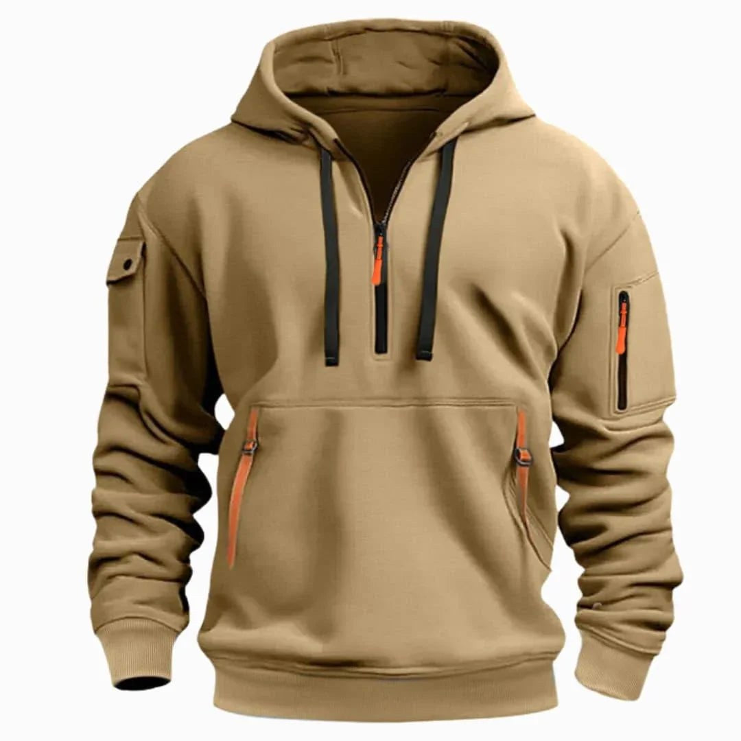 David | Men's Lightweight Hoodie with Adjustable Hood and Half-Zipper, Relaxed-Fit Hooded Jumper | Animated Apparel
