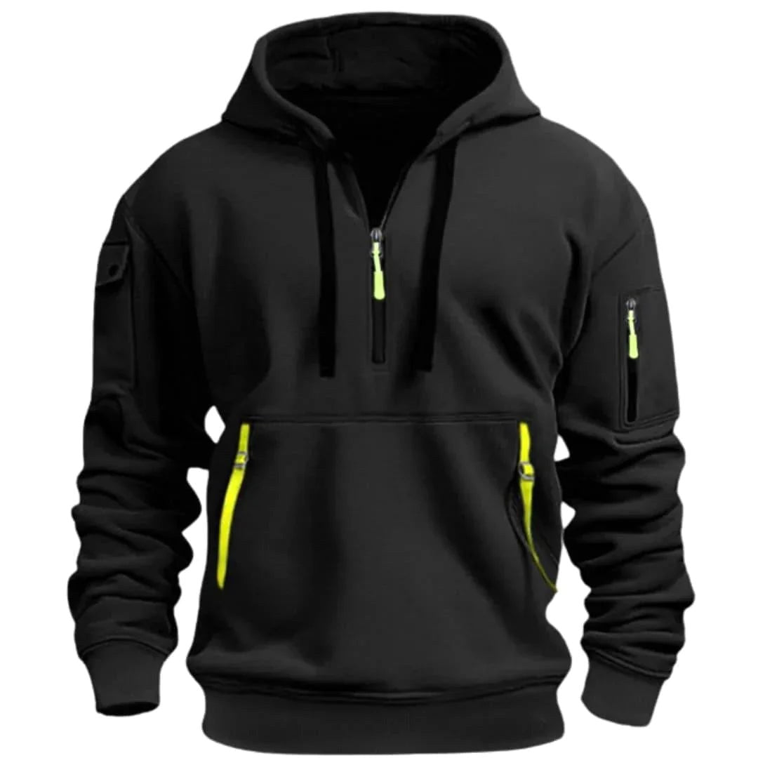 David | Men's Lightweight Hoodie with Adjustable Hood and Half-Zipper, Relaxed-Fit Hooded Jumper | Animated Apparel