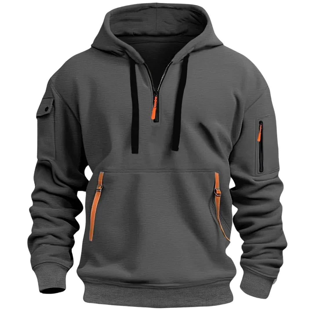David | Men's Lightweight Hoodie with Adjustable Hood and Half-Zipper, Relaxed-Fit Hooded Jumper | Animated Apparel