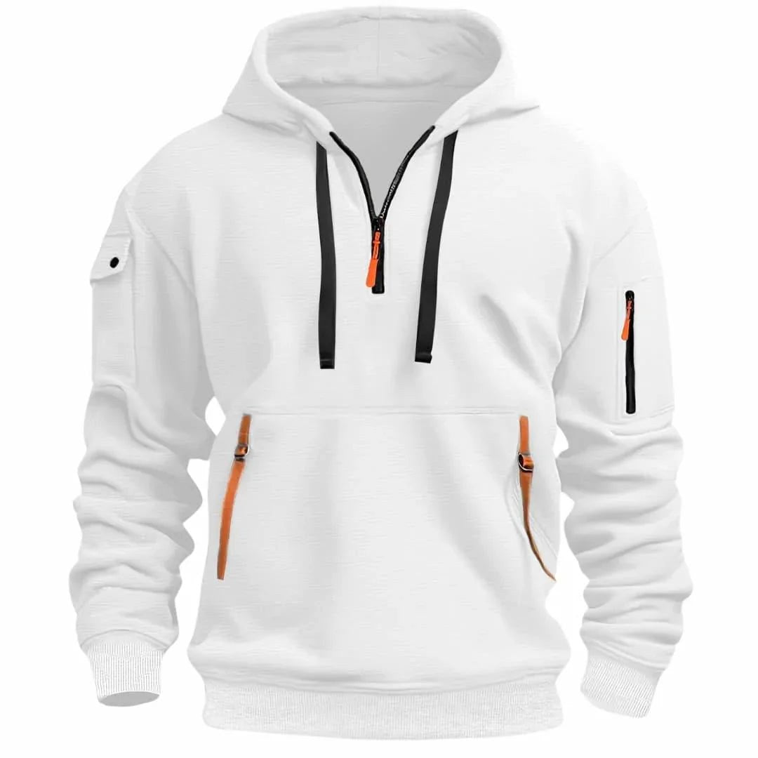 David | Men's Lightweight Hoodie with Adjustable Hood and Half-Zipper, Relaxed-Fit Hooded Jumper | Animated Apparel