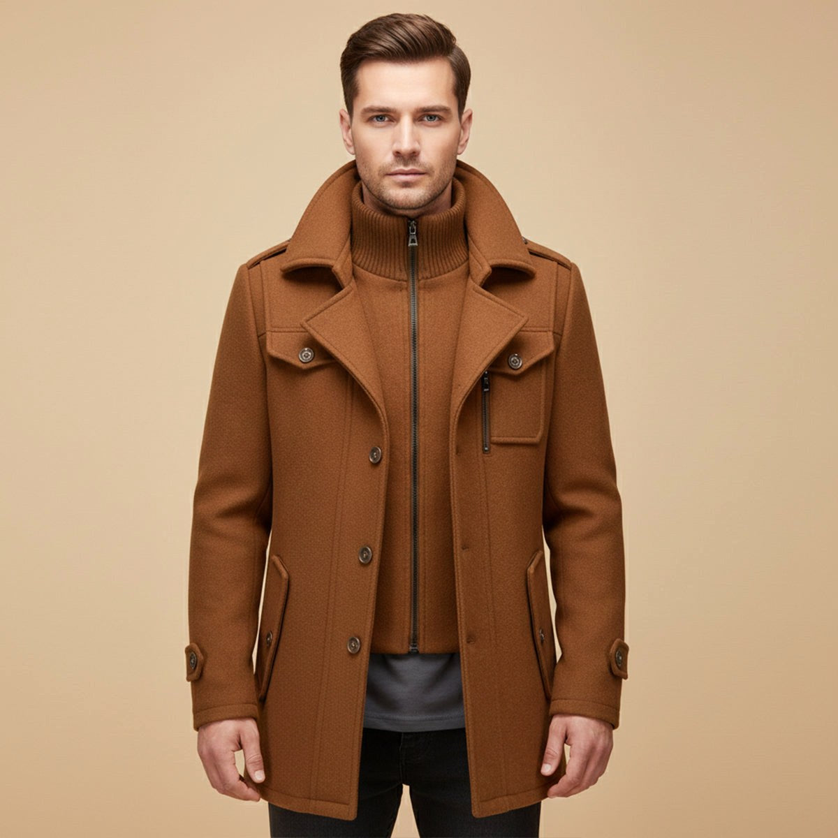 Dean | Men's Wool Blend Winter Coat, Structured Trench-Inspired Coat | Animated Apparel