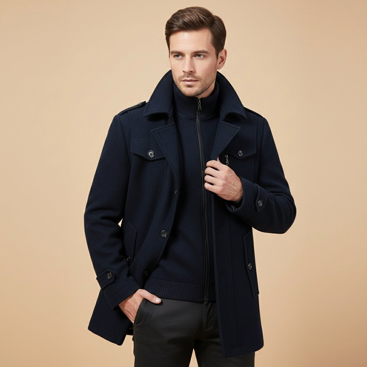 Dean | Men's Wool Blend Winter Coat, Structured Trench-Inspired Coat | Animated Apparel