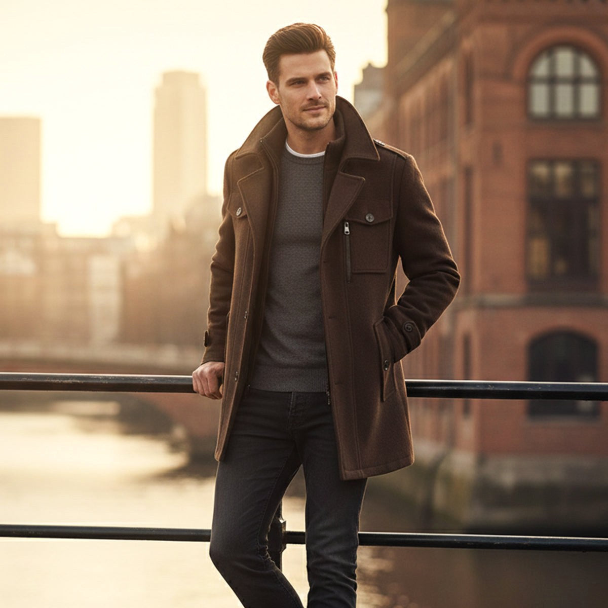 Dean | Men's Wool Blend Winter Coat, Structured Trench-Inspired Coat | Animated Apparel
