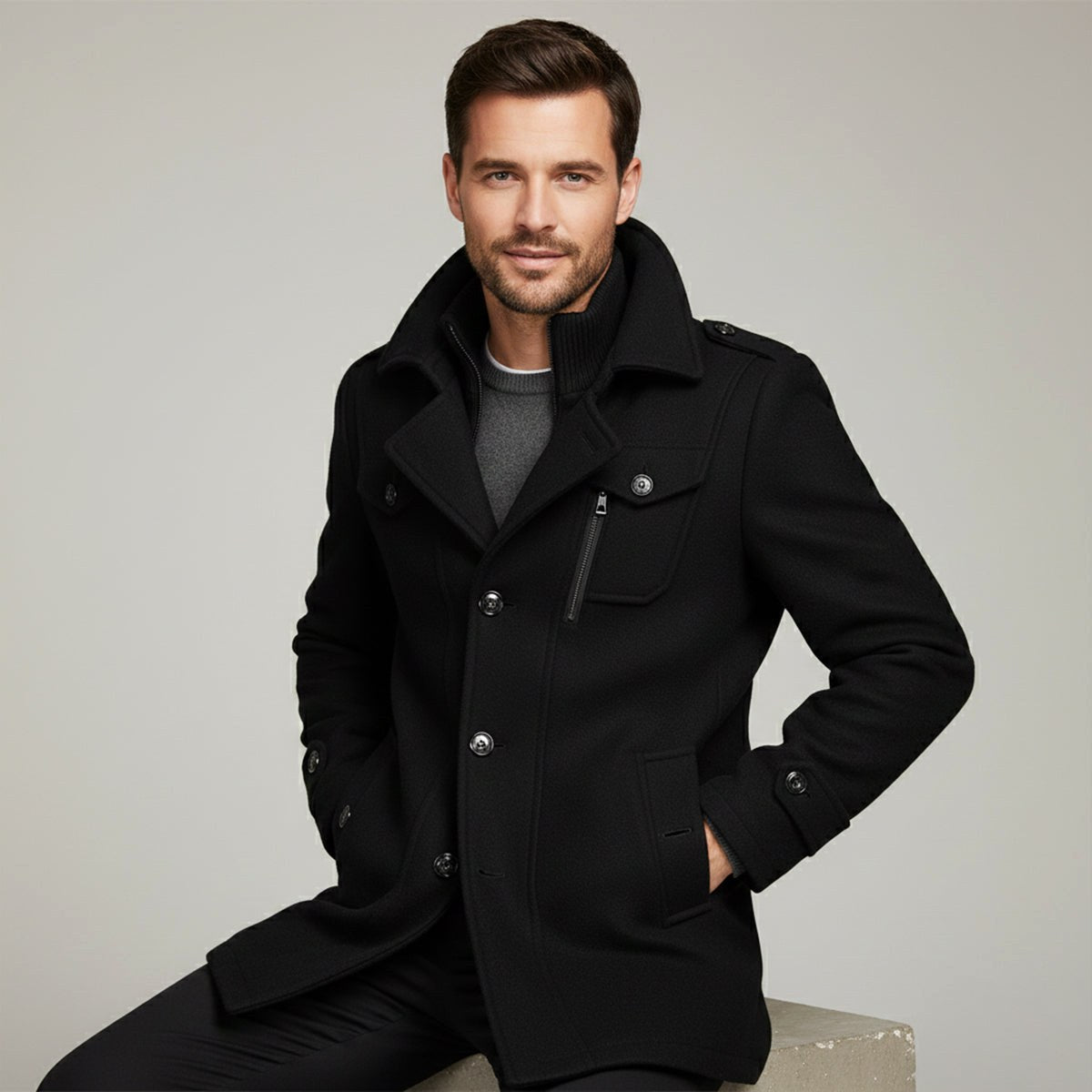 Dean | Men's Wool Blend Winter Coat, Structured Trench-Inspired Coat | Animated Apparel