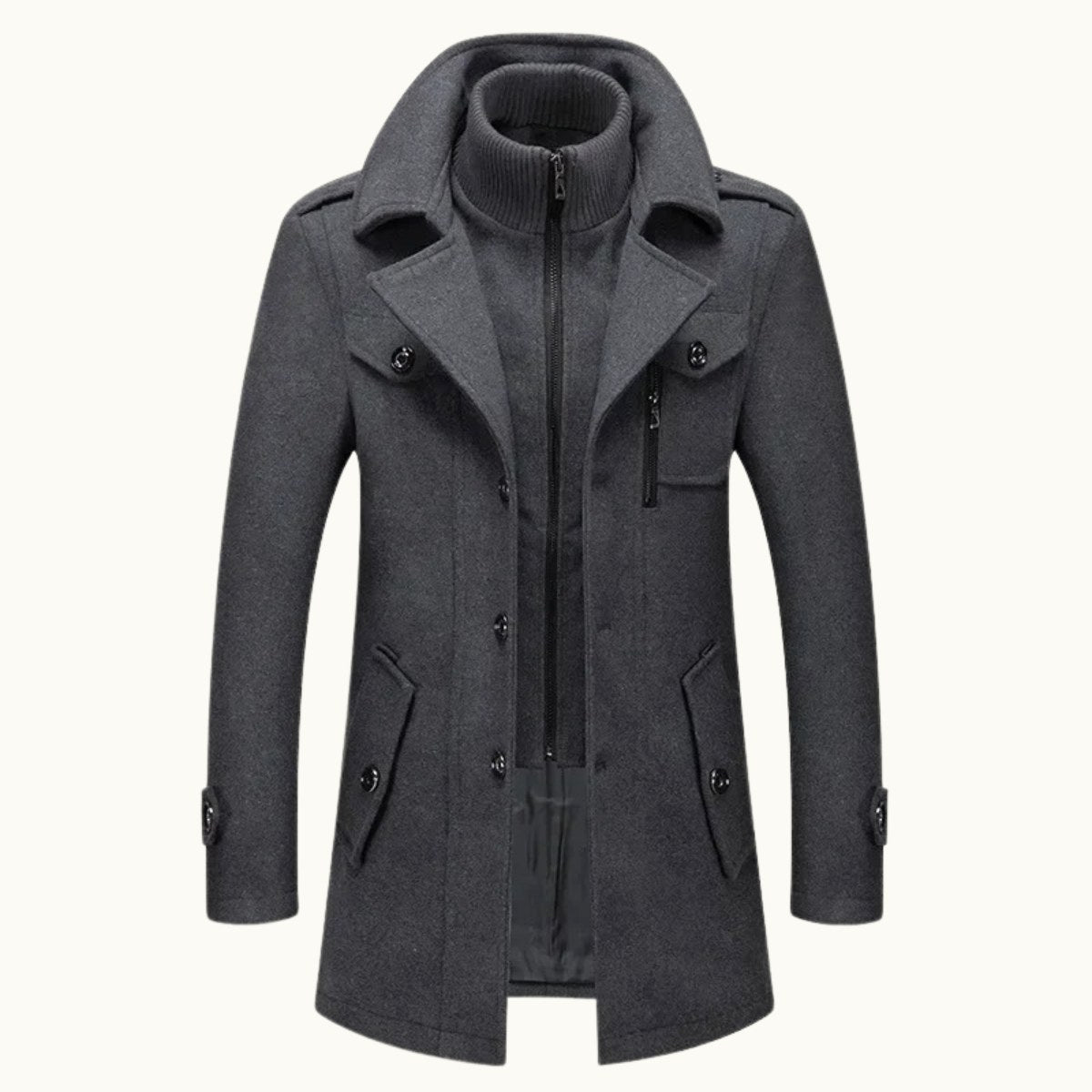 Dean | Men's Wool Blend Winter Coat, Structured Trench-Inspired Coat | Animated Apparel