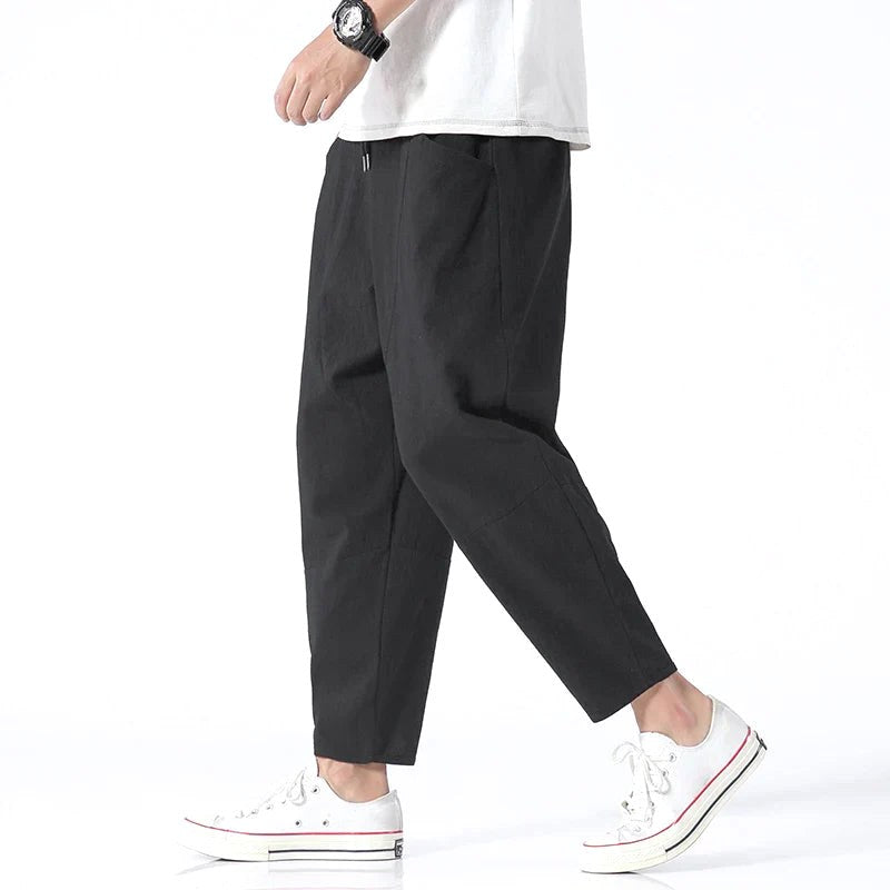 Declan | Men's Cropped Trousers with Drawstring Waist, Relaxed-Fit Casual Trousers | Animated Apparel