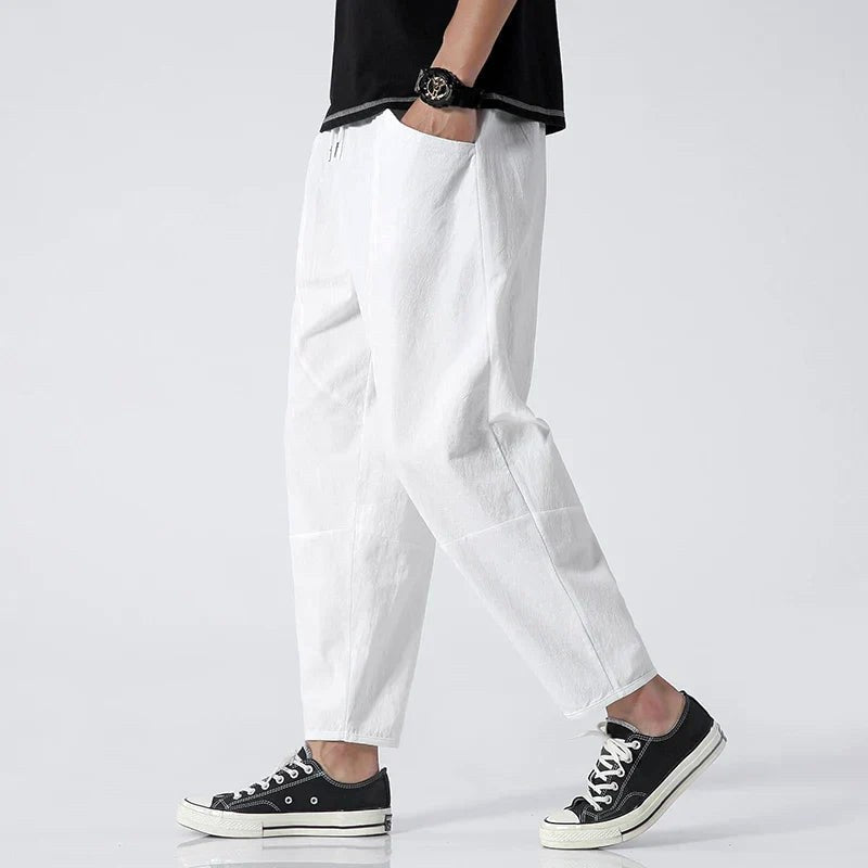 Declan | Men's Cropped Trousers with Drawstring Waist, Relaxed-Fit Casual Trousers | Animated Apparel