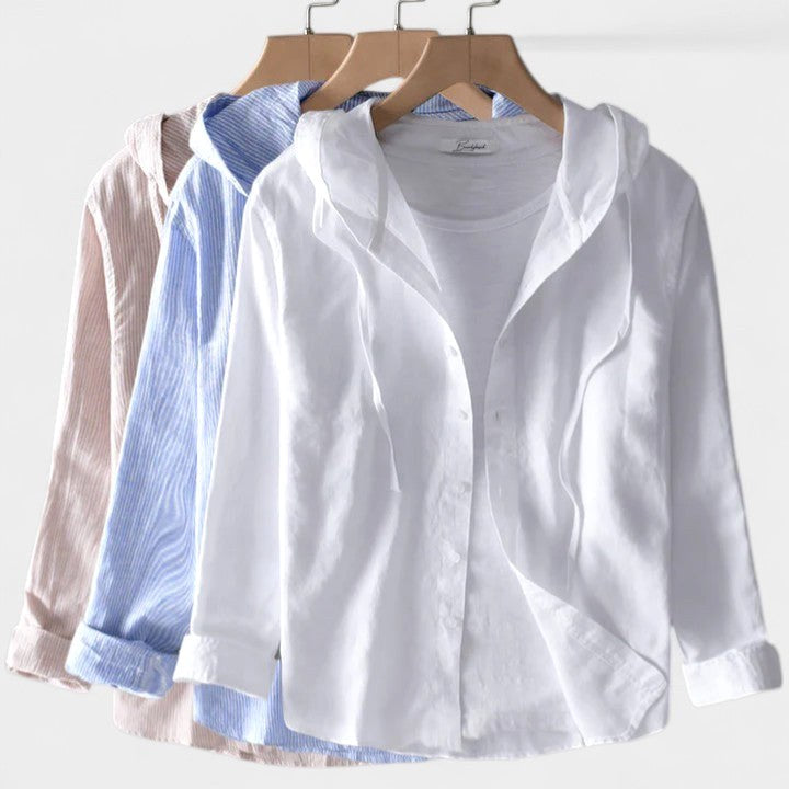 Delaney | Women's Elegant Hooded Blouse - Blue