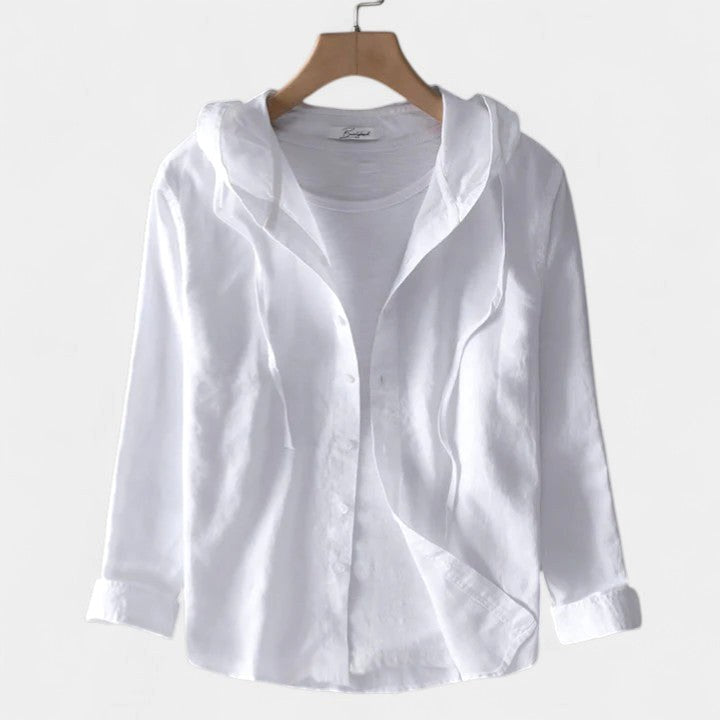 Delaney | Women's Elegant Hooded Blouse - Beige