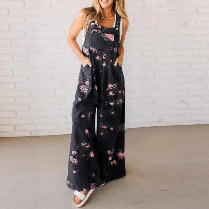 Delaney | Women's Handmade Cotton Jumpsuit - Black with flowers
