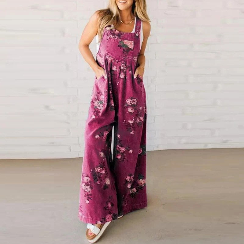 Delaney | Women's Handmade Cotton Jumpsuit - Pink with flowers