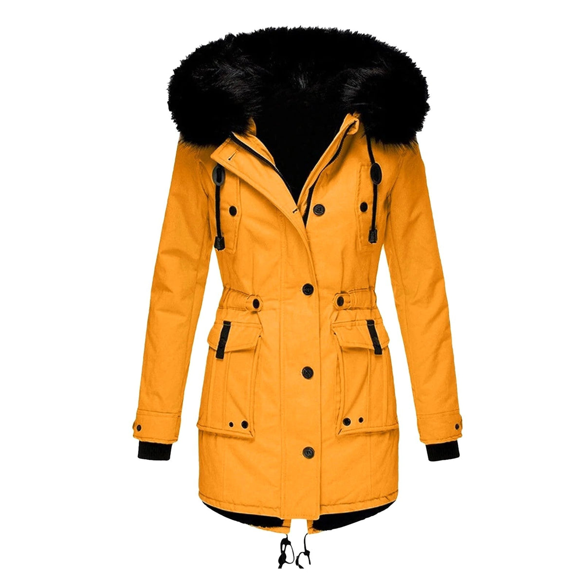 Delaney | Women's Hooded Parka Coat, Full-Length Winter Coat | Animated Apparel | Gold