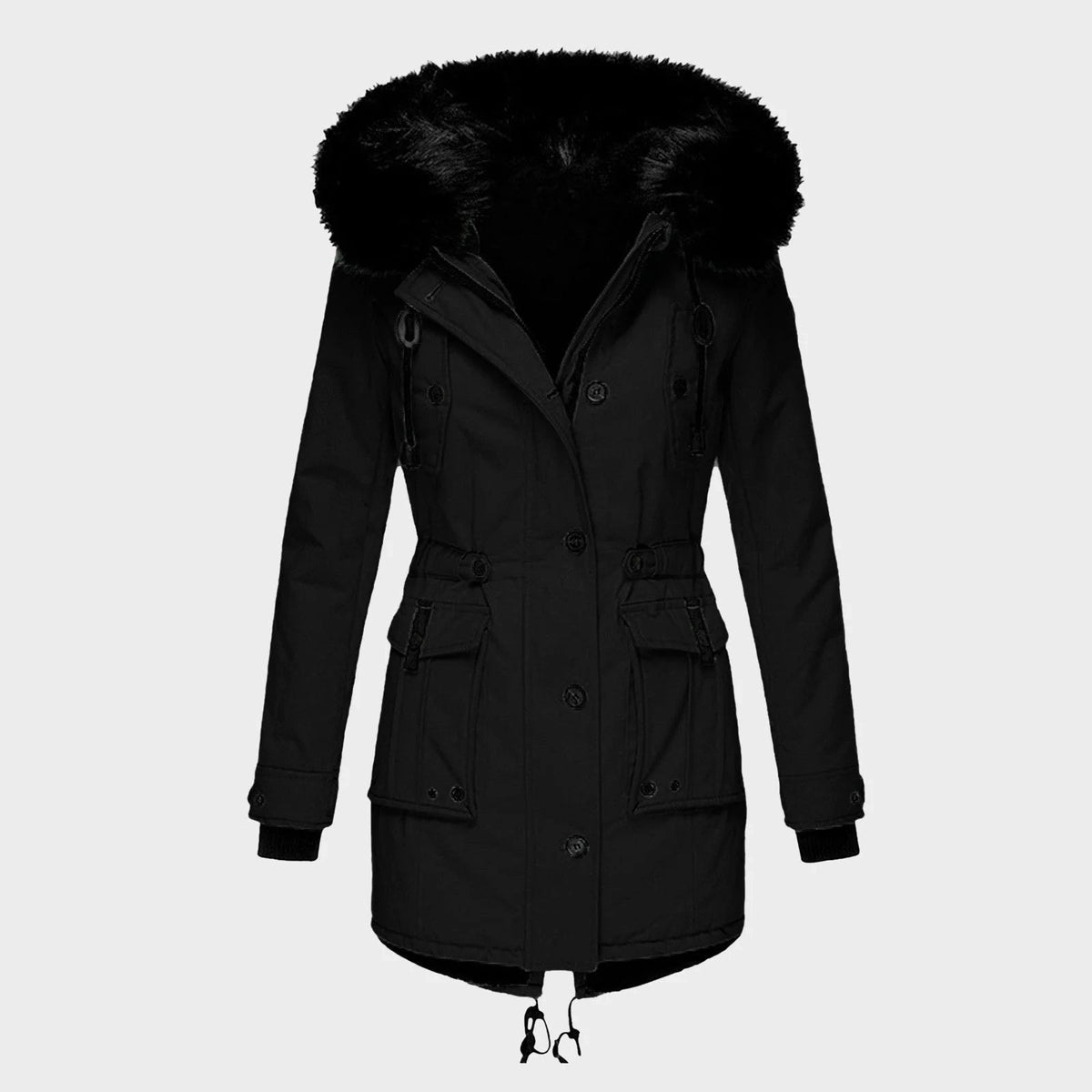 Delaney | Women's Hooded Parka Coat, Full-Length Winter Coat | Animated Apparel | Black