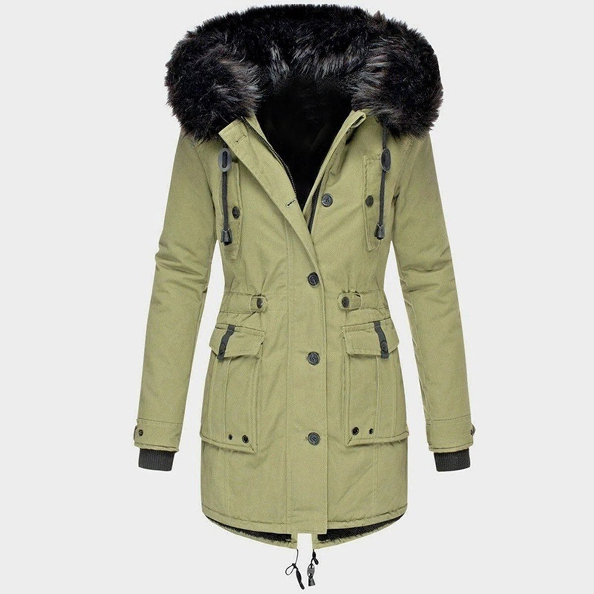 Delaney | Women's Hooded Parka Coat, Full-Length Winter Coat | Animated Apparel | Green