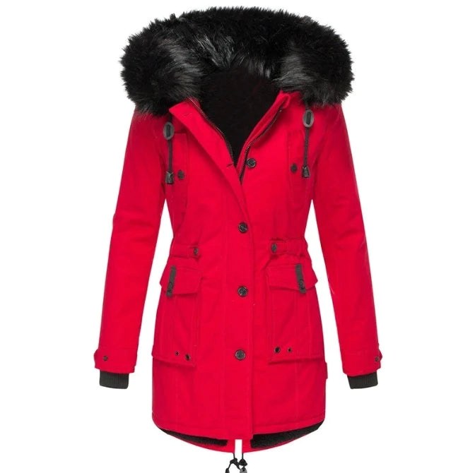 Delaney | Women's Hooded Parka Coat, Full-Length Winter Coat | Animated Apparel | Red