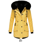 Delaney | Women's Hooded Parka Coat, Full-Length Winter Coat | Animated Apparel | Yellow