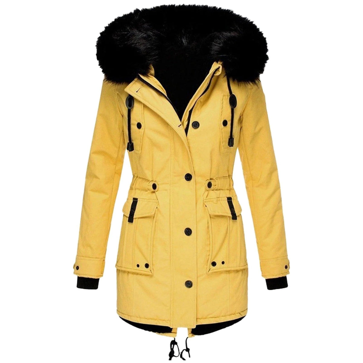 Delaney | Women's Hooded Parka Coat, Full-Length Winter Coat | Animated Apparel | Yellow