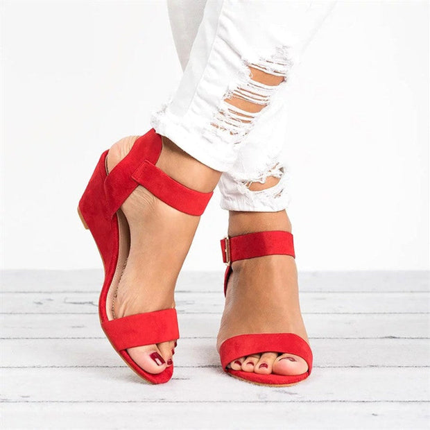 Delaney | Women's Orthopedic Wedge Sandals With Ankle Strap - Red