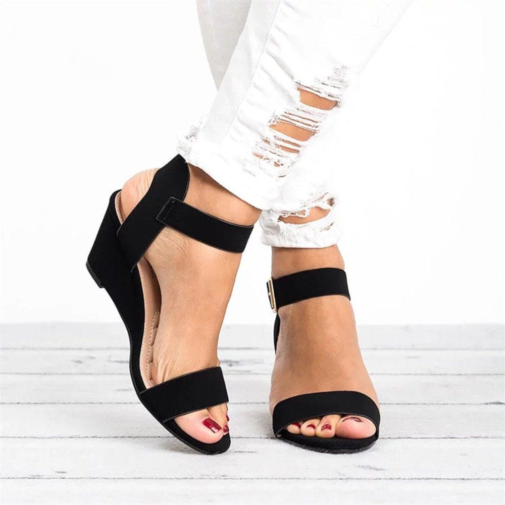 Delaney | Women's Orthopedic Wedge Sandals With Ankle Strap - Black