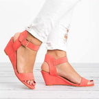 Delaney | Women's Orthopedic Wedge Sandals With Ankle Strap - Coral