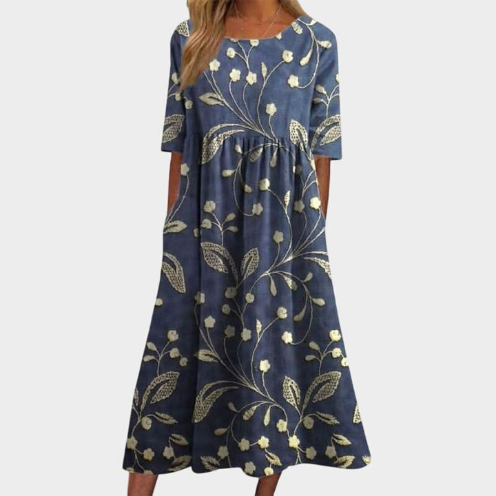 Delilah | Women's Flowing Midi Dress - Navy Blue