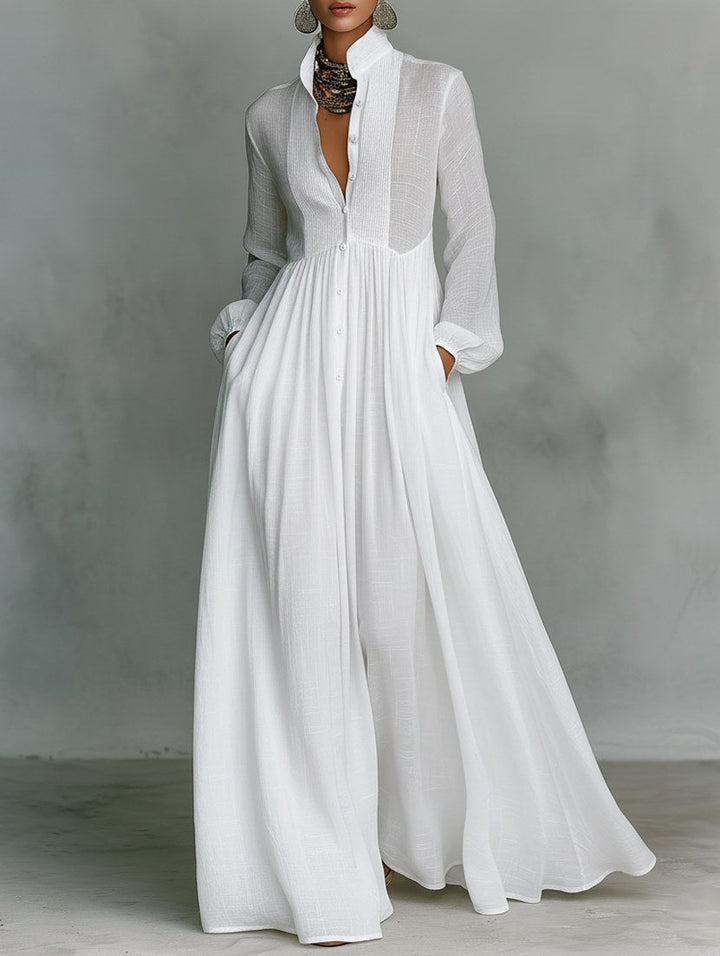 Delilah | Women's Fluid Button Maxi Dress - White