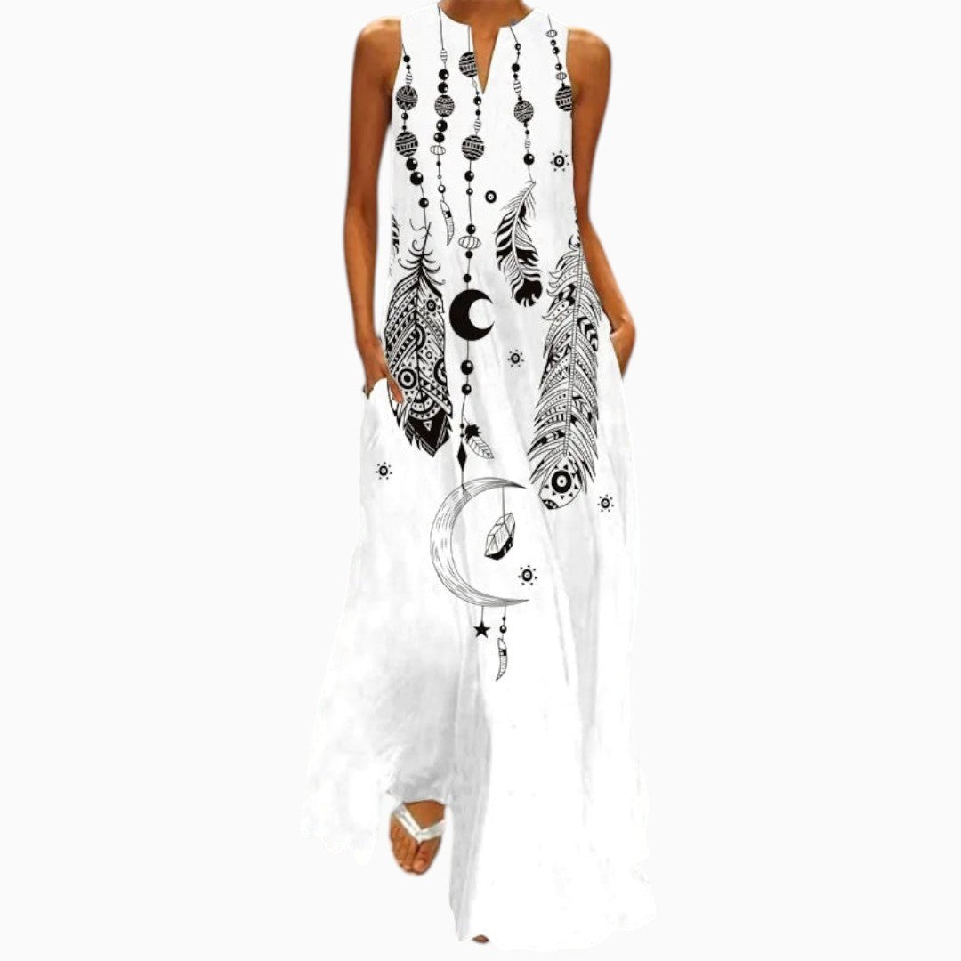 Delilah | Women's Open Neckline Maxi Dress - White | Feather