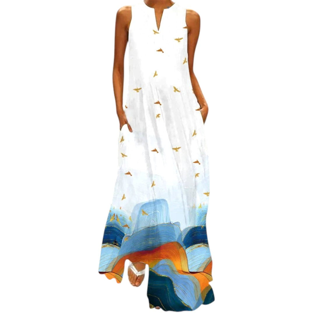 Delilah | Women's Open Neckline Maxi Dress - White | Abstract