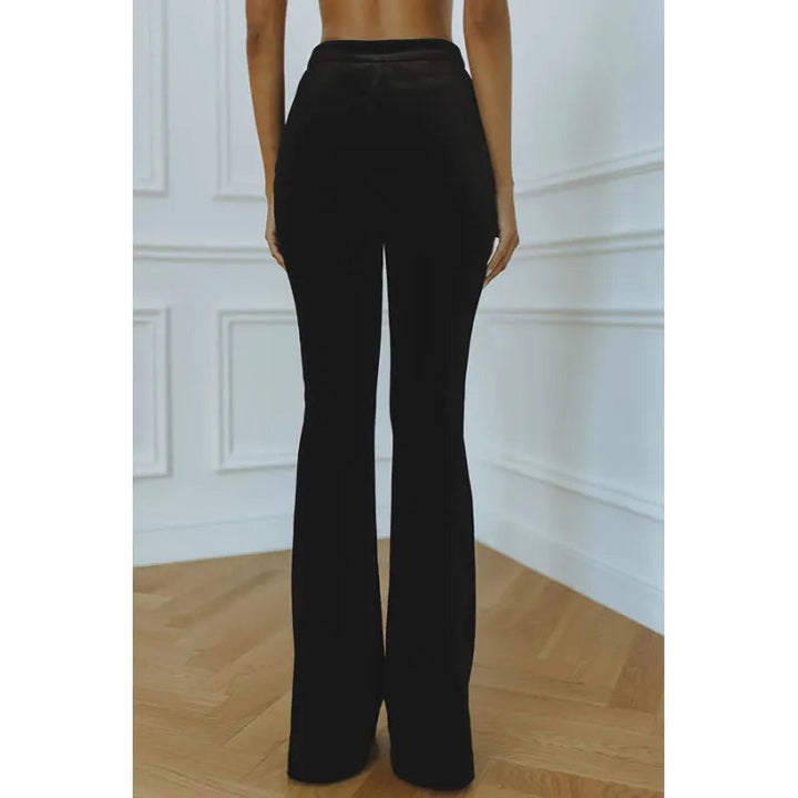 Delphine | Women's Single-Button Blazer Flare Trouser Set, Contrast Lapel Two-Piece Suit | Animated Apparel