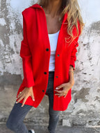 Denise | Women's Hooded Cotton-Blend Jacket, Relaxed Transitional Jacket | Animated Apparel | Red