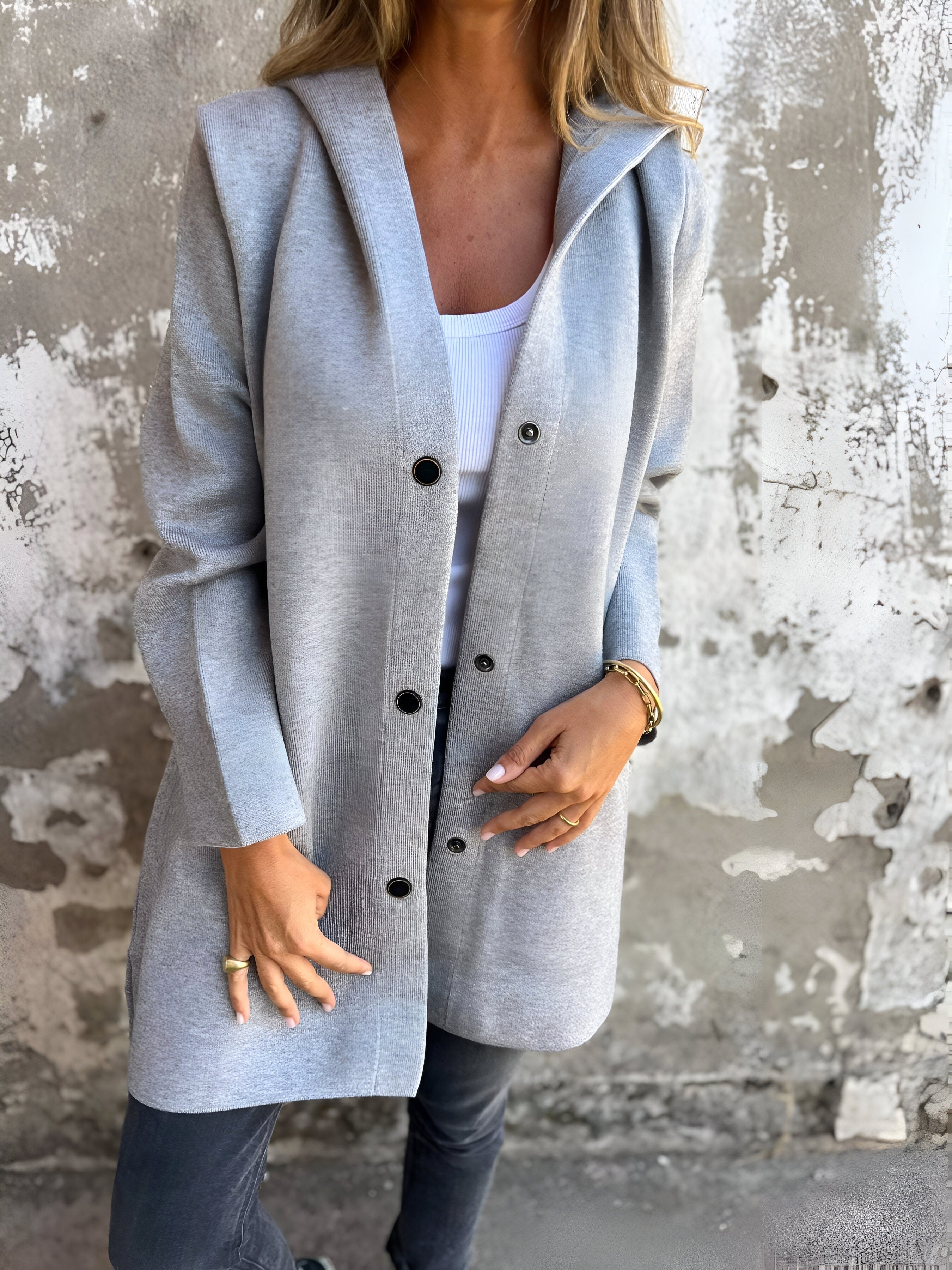 Denise | Women's Hooded Cotton-Blend Jacket, Relaxed Transitional Jacket | Animated Apparel | Black