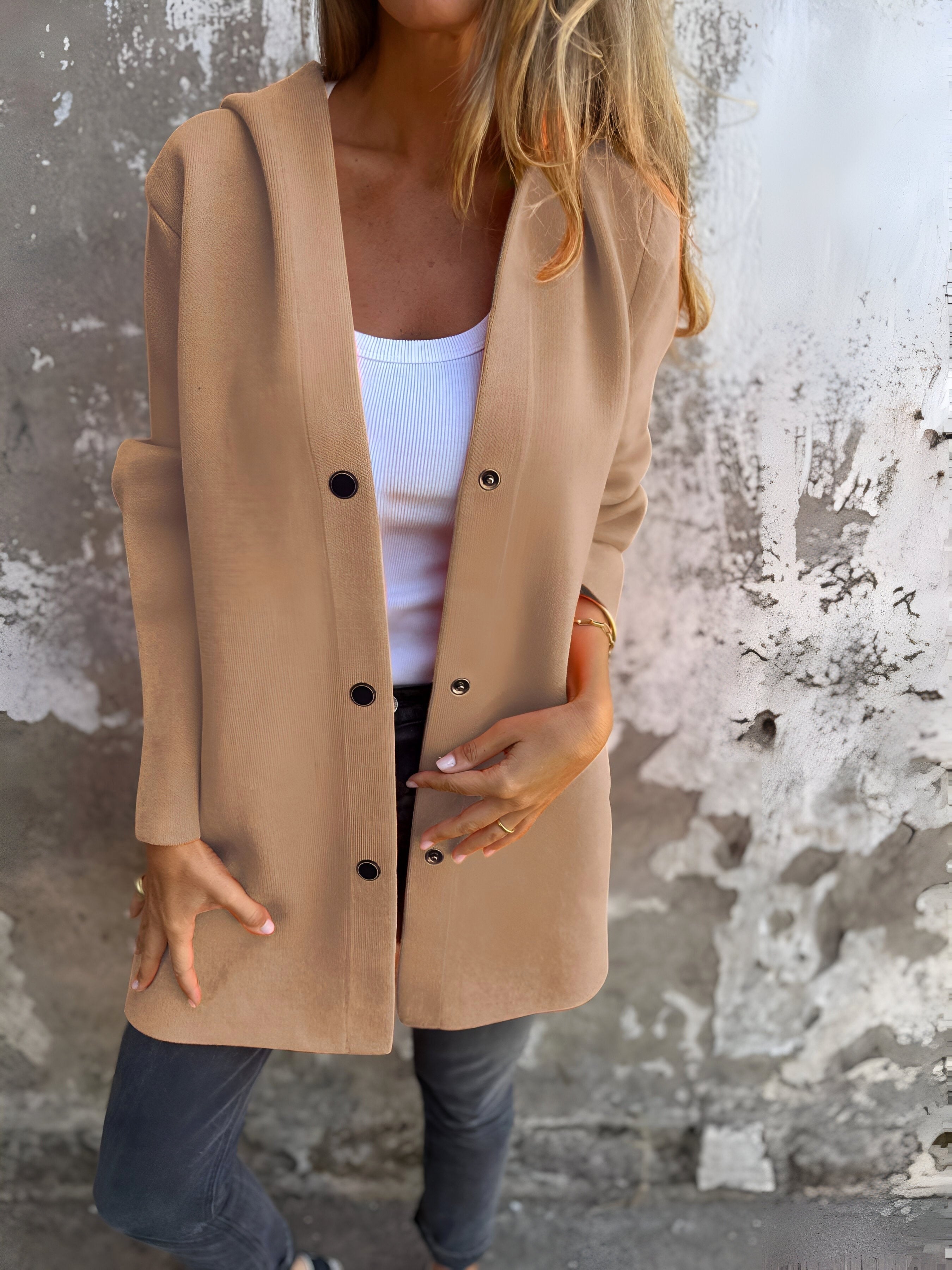 Denise | Women's Hooded Cotton-Blend Jacket, Relaxed Transitional Jacket | Animated Apparel | Dark Orange