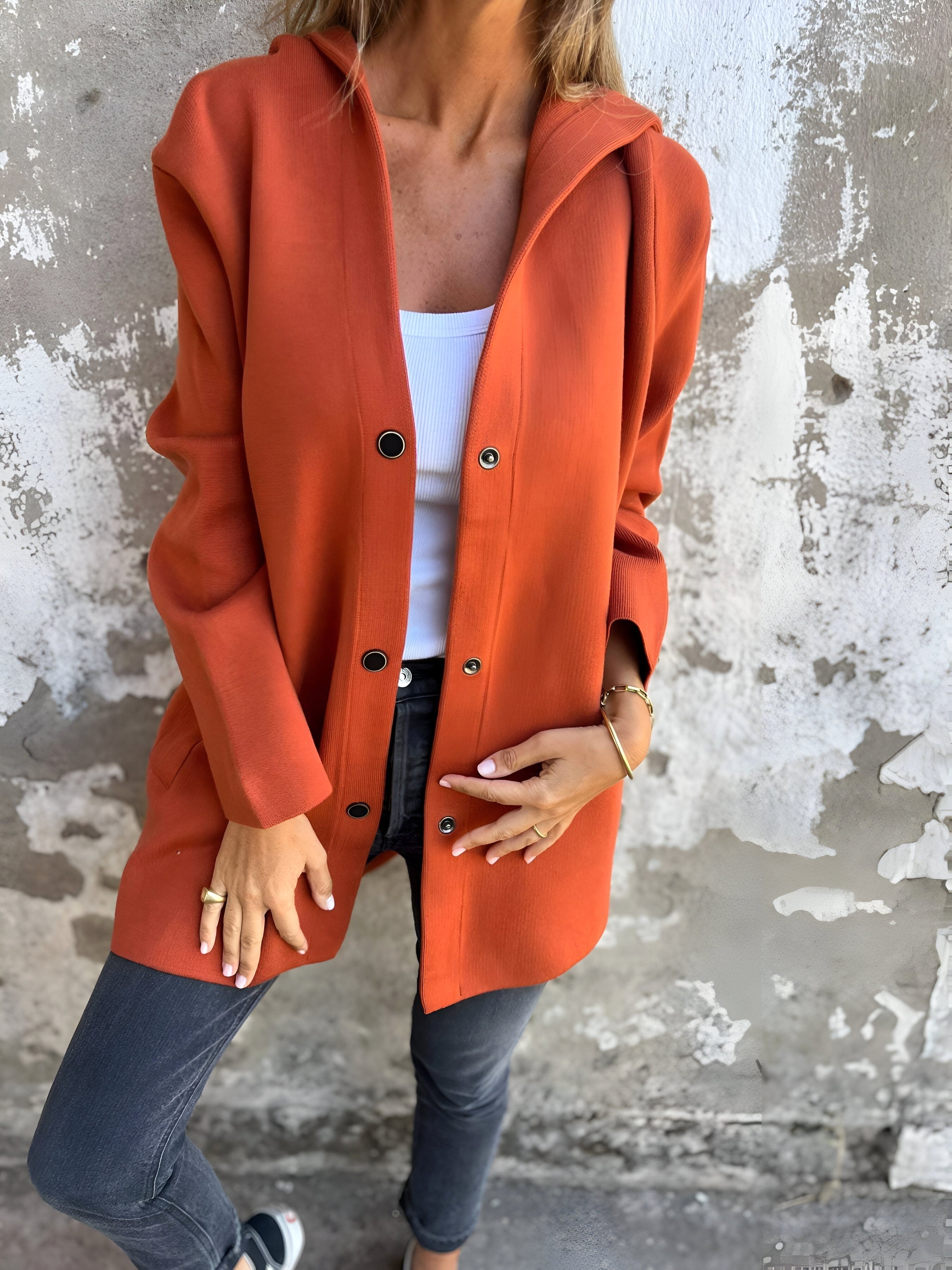 Denise | Women's Hooded Cotton-Blend Jacket, Relaxed Transitional Jacket | Animated Apparel | Blue