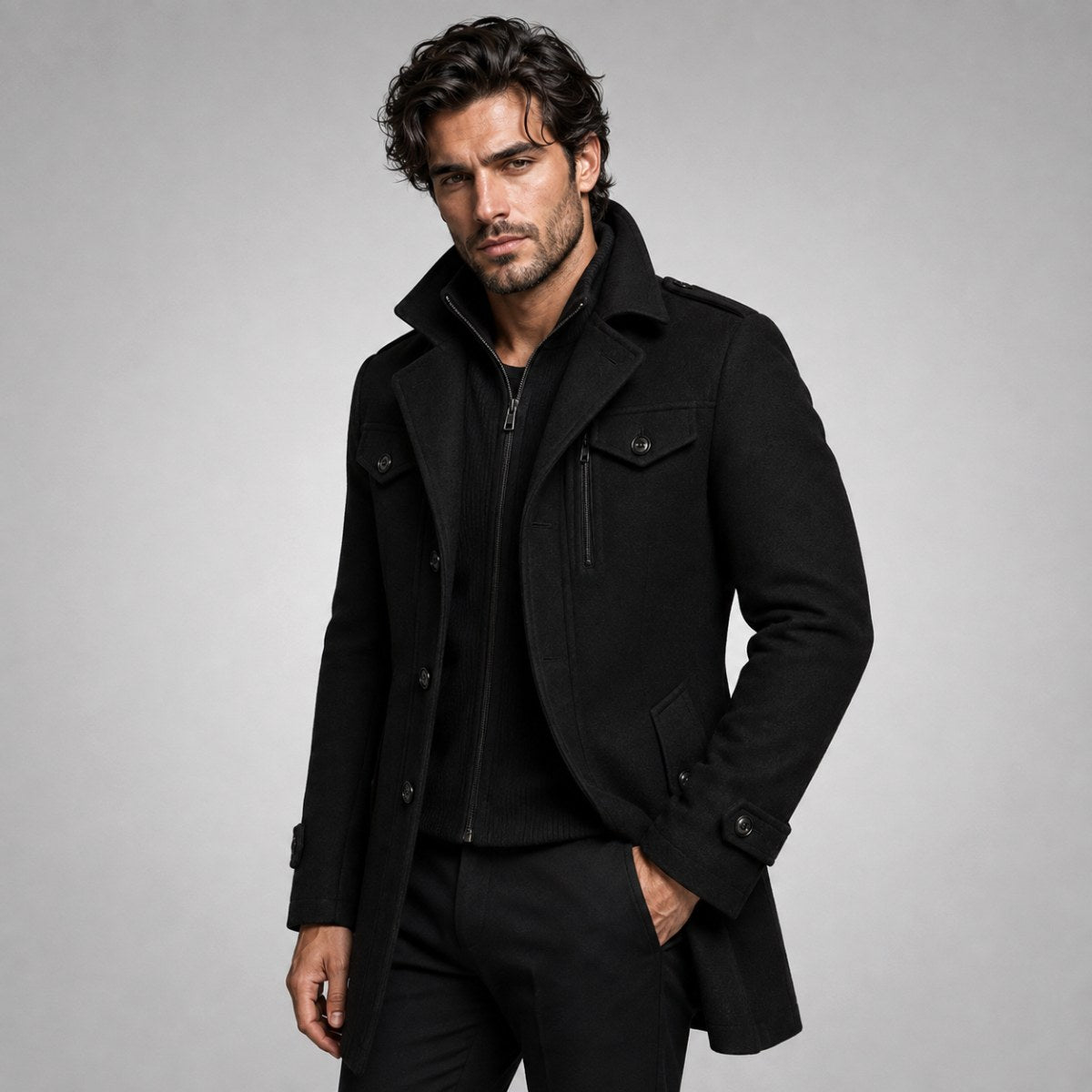 Derek | Women's Tailored Warm Coat, Structured Autumn Coat | Animated Apparel | Khaki