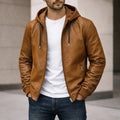 Devin | Men's Hooded Jacket with Clean Lines, Structured Autumn Jacket | Animated Apparel | Brown