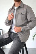 Dominic | Men's Long Sleeve Button-Up Shirt Jacket, Relaxed-Fit Overshirt | Animated Apparel | Grey
