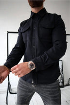 Dominic | Men's Long Sleeve Button-Up Shirt Jacket, Relaxed-Fit Overshirt | Animated Apparel