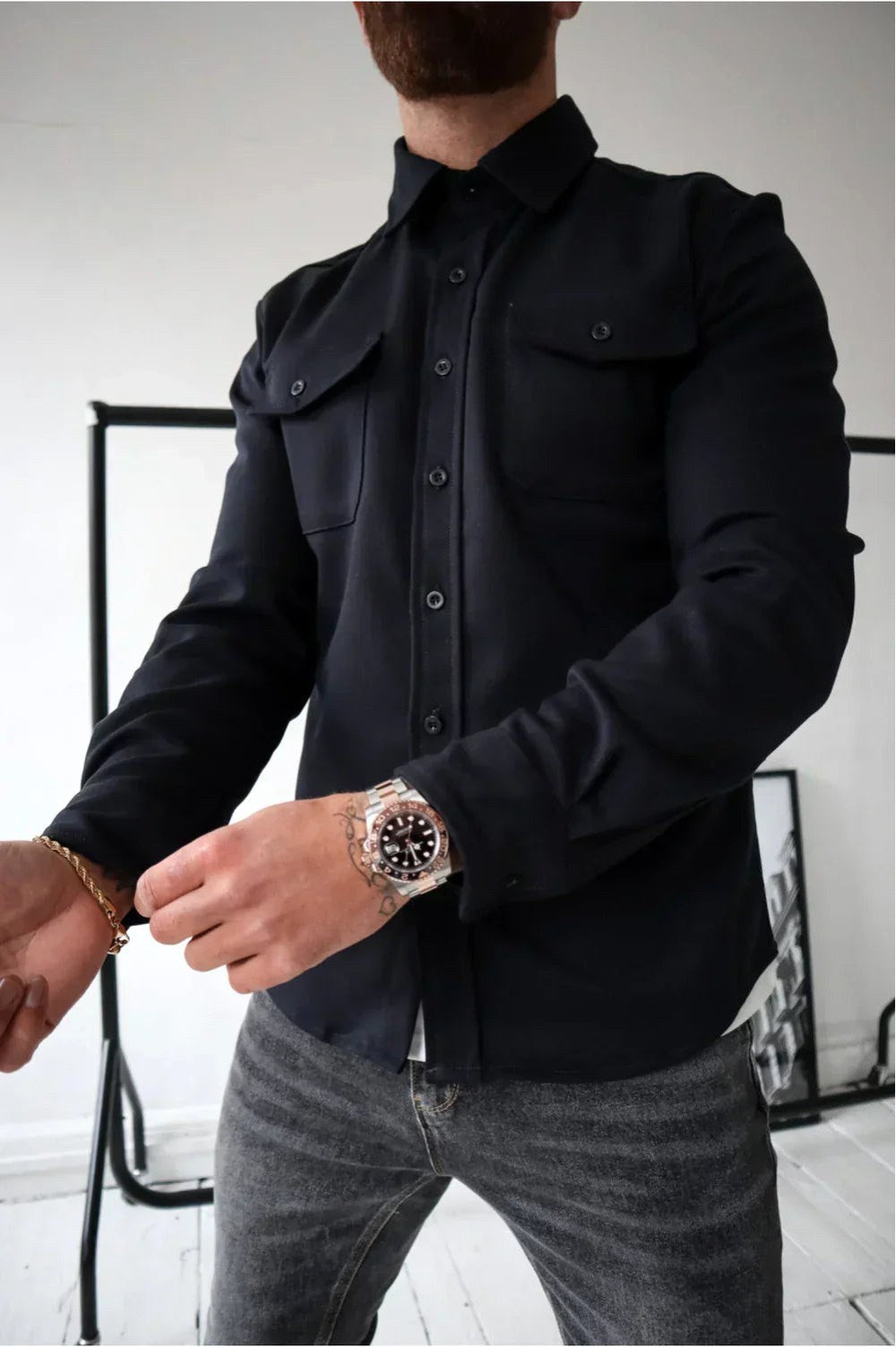 Dominic | Men's Long Sleeve Button-Up Shirt Jacket, Relaxed-Fit Overshirt | Animated Apparel