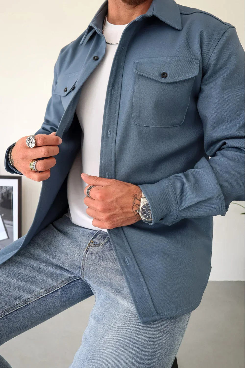 Dominic | Men's Long Sleeve Button-Up Shirt Jacket, Relaxed-Fit Overshirt | Animated Apparel