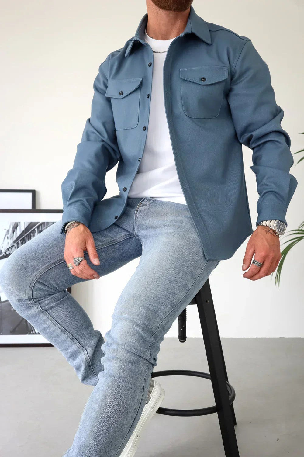 Dominic | Men's Long Sleeve Button-Up Shirt Jacket, Relaxed-Fit Overshirt | Animated Apparel