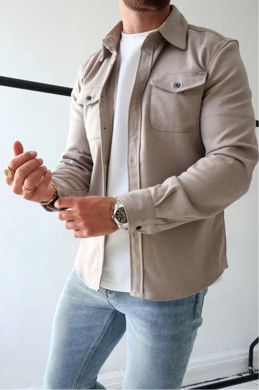 Dominic | Men's Long Sleeve Button-Up Shirt Jacket, Relaxed-Fit Overshirt | Animated Apparel