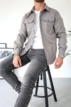 Dominic | Men's Long Sleeve Button-Up Shirt Jacket, Relaxed-Fit Overshirt | Animated Apparel | Black