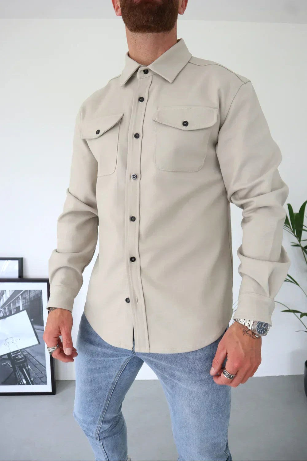 Dominic | Men's Long Sleeve Button-Up Shirt Jacket, Relaxed-Fit Overshirt | Animated Apparel