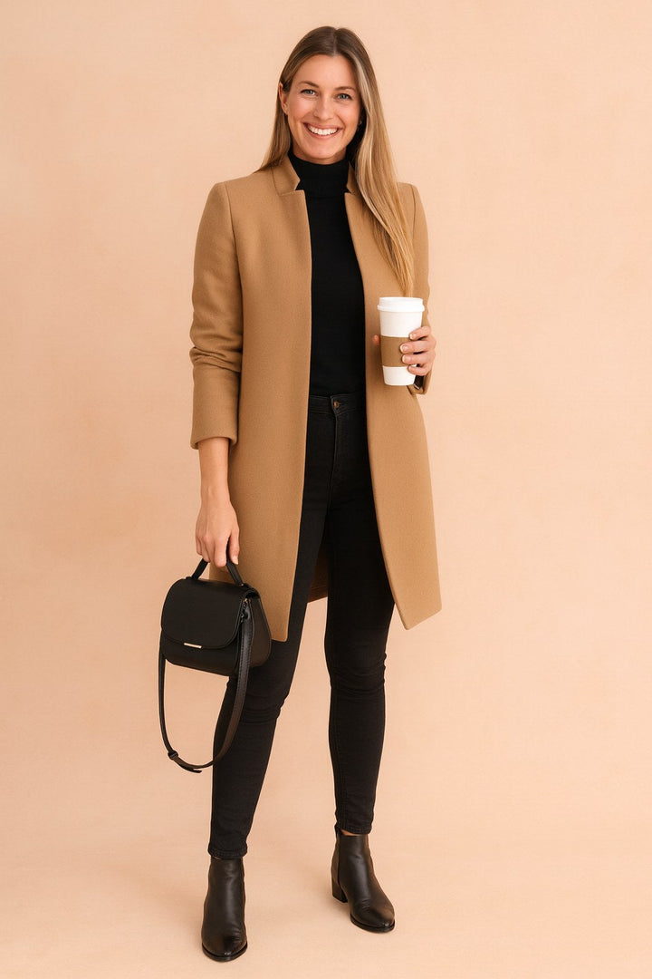 Dominique | Women's Minimalist Fitted Coat, Lightweight Everyday Coat | Animated Apparel