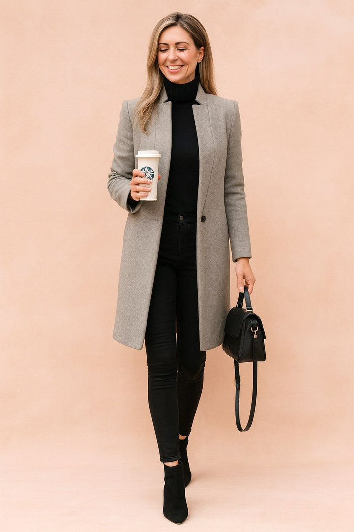 Dominique | Women's Minimalist Fitted Coat, Lightweight Everyday Coat | Animated Apparel