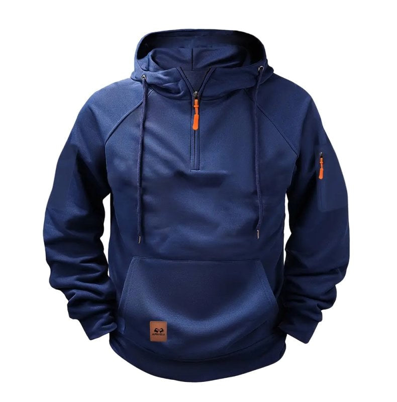 Dylan | Men's Half-Zip Hooded Pullover, Kangaroo Pocket Hoodie | Animated Apparel | Blue