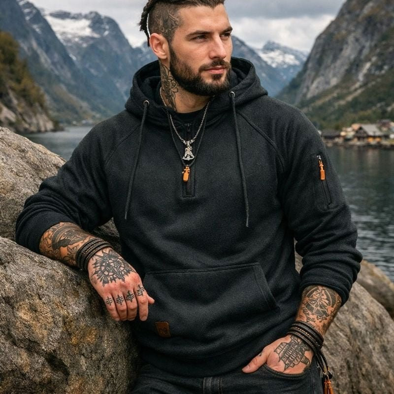 Dylan | Men's Half-Zip Hooded Pullover, Kangaroo Pocket Hoodie | Animated Apparel