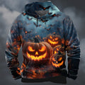 Dylan | Men's Halloween Pumpkin Print Hoodie, Relaxed-Fit Autumn Sweatshirt | Animated Apparel | Orange
